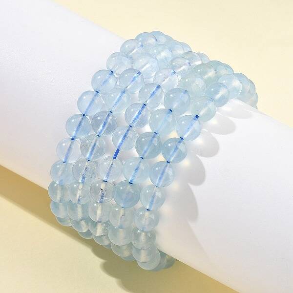 Natural Aquamarine Round Bead Stretch Bracelets for Men Women