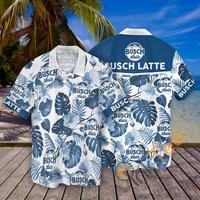 Busch Light Tropical Flower Hawaiian Shirt Casual Tropical Short Sleeve Button Down Shirt