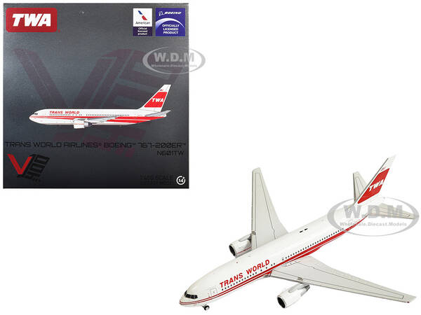 Boeing 767-200ER Commercial Aircraft Trans World Airlines (N601TW) White with Red Stripes 1/400 Diecast Model Airplane by V...