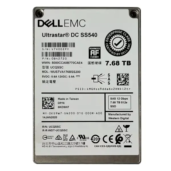 KD9W7 Dell 7.68TB 12Gb/s SAS Triple-Level Cell 2.5-inch Solid State Drive