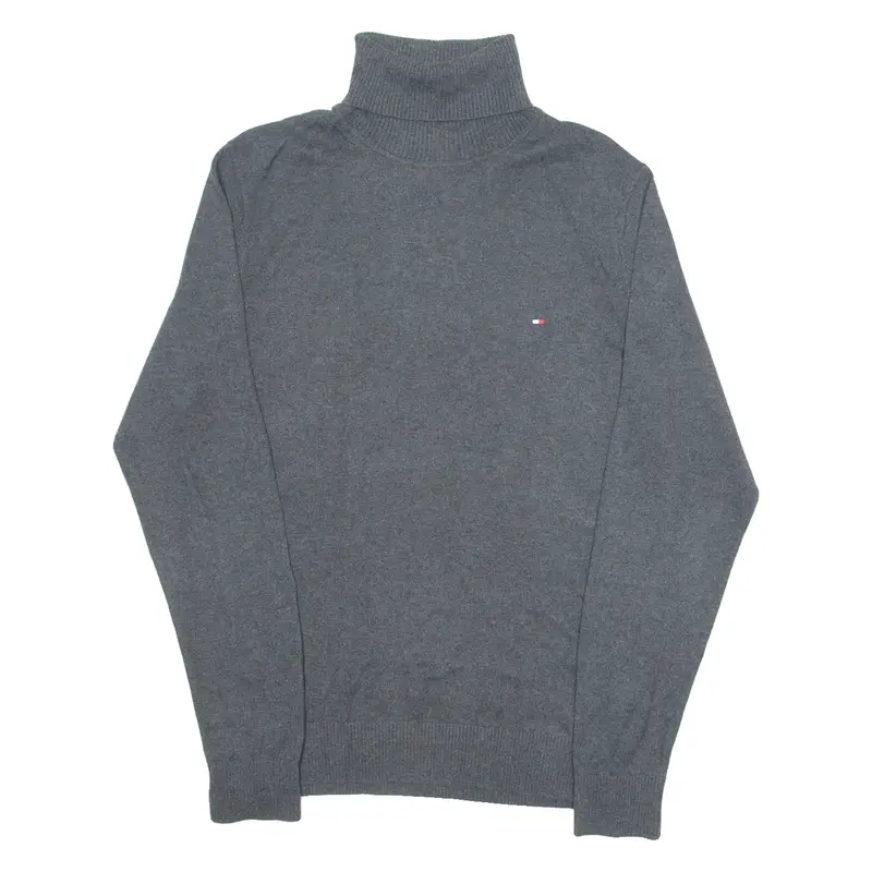 TOMMY HILFIGER Mens Jumper Grey Roll Neck Tight Knit S