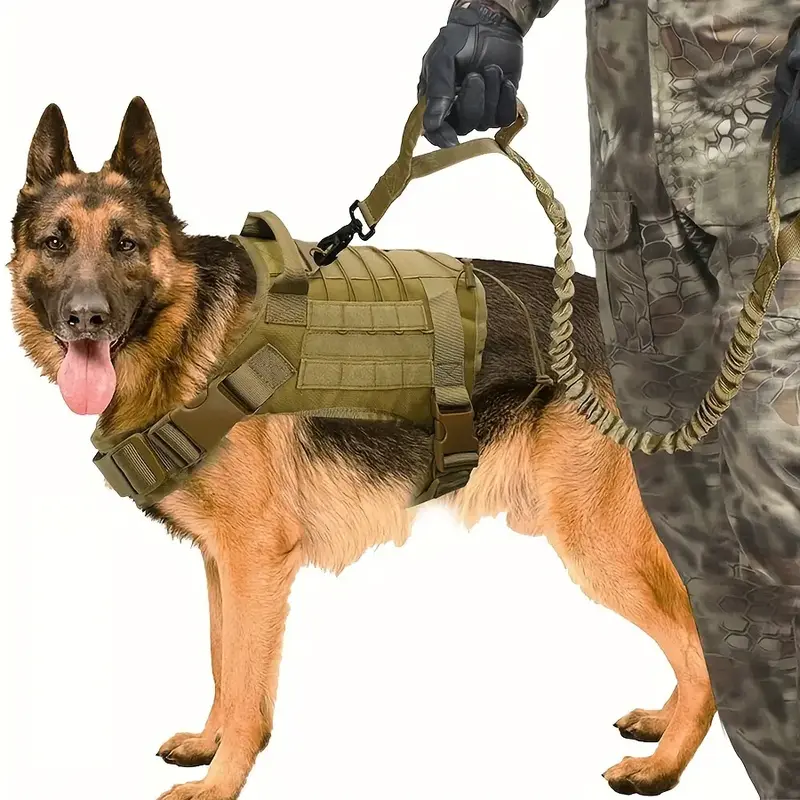2pcs Dog Harness And Leash Set, Outdoor Tactical Dog Harness Vest And Retractable Dog Leash, Nylon Tactical Training Dog Harn...
