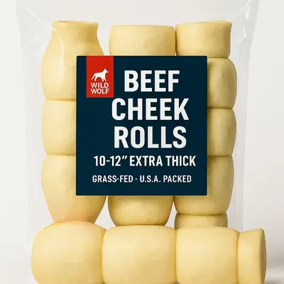 10-12 Beef Collagen Cheek Rolls (3 Pack) 100% Natural and Extra-Thick - Single-ingredient - Long-lasting for Big Dogs and A...