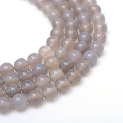 Round Natural Grey Agate Bead Strands