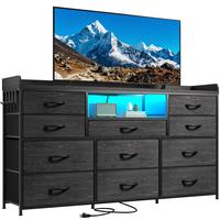 Raybee Furniture Dresser with 10-11 Drawers for Bedroom, with LED Lights & Power Outlets , with Shelves & 4 Hooks Sturdy, Met...