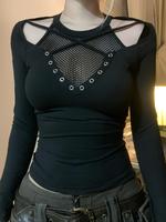 Women's Cut Out Criss Cross Tee, Y2K Fashion Long Sleeve T-shirt for Daily Outdoor Wear, Women Clothing for Fall & Winter
