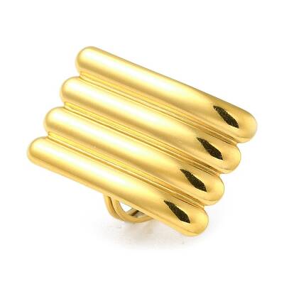 Ion Plating(IP) 304 Stainless Steel Grooved Rectangle Open Cuff Ring for Women