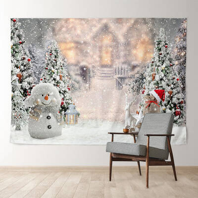 Aperturee Snowman Sled Outdoor Trees Christmas Backdrop