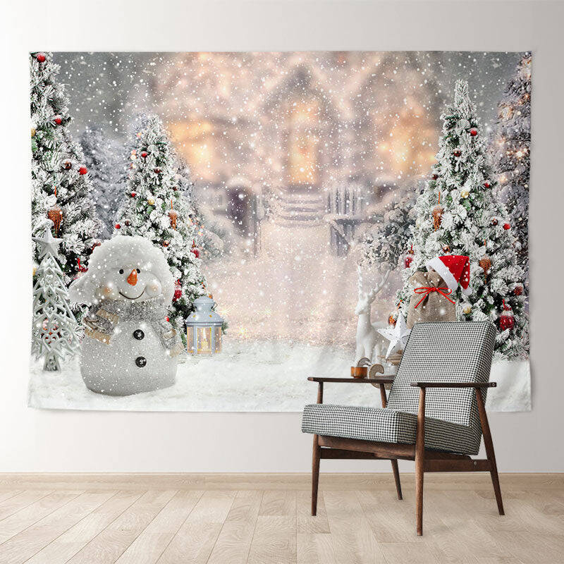 Aperturee Snowman Sled Outdoor Trees Christmas Backdrop