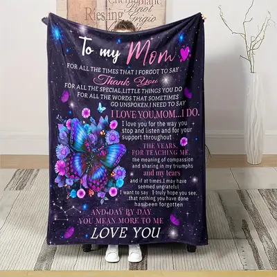 A Letter Blanket for Mom, Birthday Gift from Mom, Dear Mom Mother's Day Blanket, Super Soft Flannel Blanket Best Mother Chris...