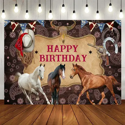 Aperturee Cowboy Horses Cool Birthday Backdrop For Males