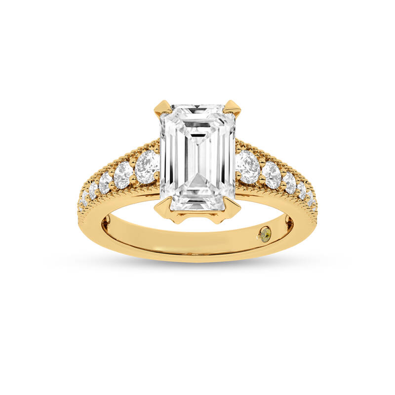 Pixie Tapered Milgrain Emerald Cut Lab Diamond Engagement Ring | 18K Yellow Gold 3 5/8 CT. TW.