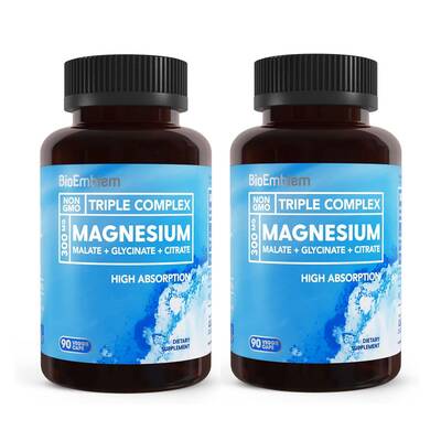 【BioEmblem】Triple Magnesium Complex, Nighttime Sleep Aid, Supports Muscle Relaxation, Nerve Function, Energy Levels, and