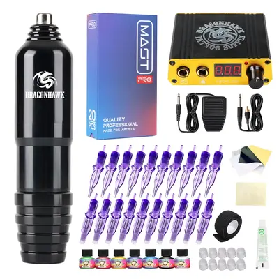Dragonhawk M4 Rotary Tattoo Machine Pen Cartridges Complete Accessories Starter Kit