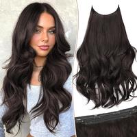 KooKaStyle Invisible Wire Hair Extensions, 20 Inches, Synthetic Wave Curl Pieces, Includes 4 Safety Clips, Adjustable Size, P...