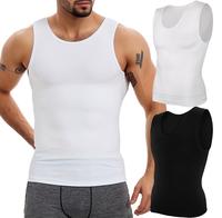 Man Breathable Abdominal Control Vest, Tight Sports Vest, Body Shaping Underwear,  Solid Color, High Stretch Fabric, Crew Nec...
