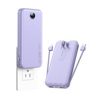 Portable Charger with Built-in Cables and AC Wall Plug, 12000mAh Ultra Slim Power Bank with LED Display, Fast Charging Batter...