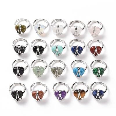 Gemstone Heart Adjustable Ring