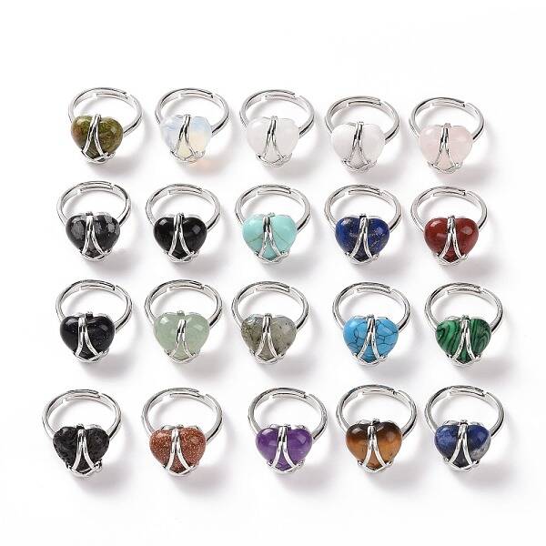 Gemstone Heart Adjustable Ring
