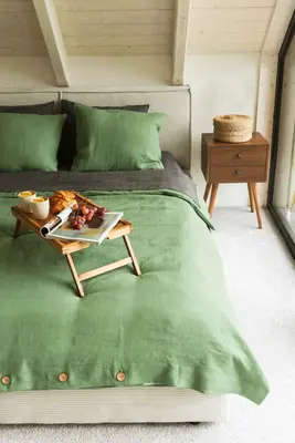 Linen bedding set in Matcha Green | Size: EUSuperKing+Standard