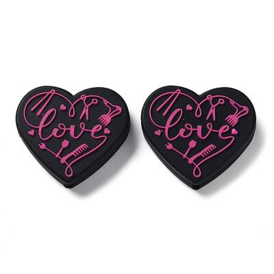 Food Grade Heart with Word Love Silicone Focal Beads