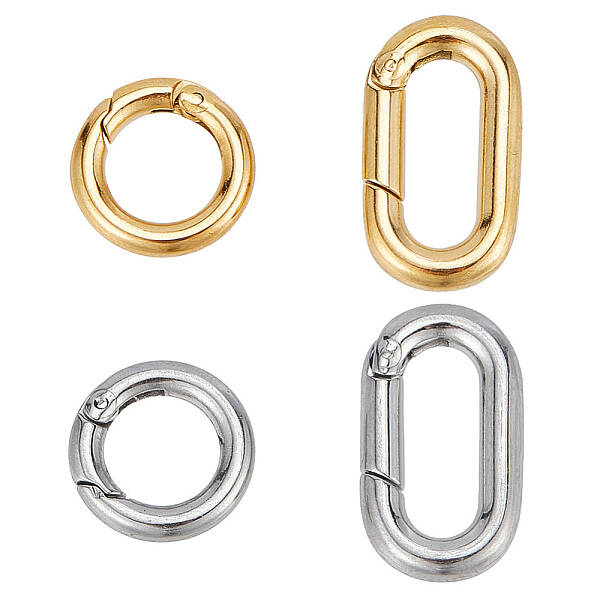 Ion Plating(IP) 4Pcs 4 Styles 304 Stainless Steel Spring Gate Rings