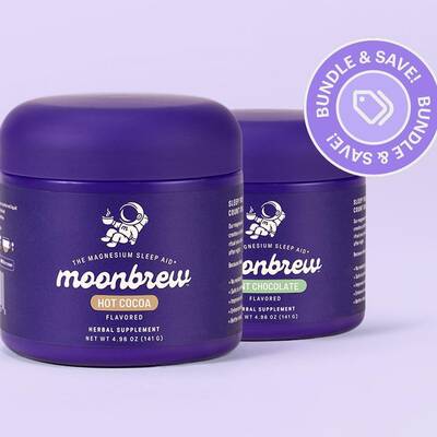 MoonBrew Natural Sleep Aid [Double Cocoa Pack] - Melatonin-Free Magnesium Drink Mix with 11 Super Foods  - Sugar-Free Na