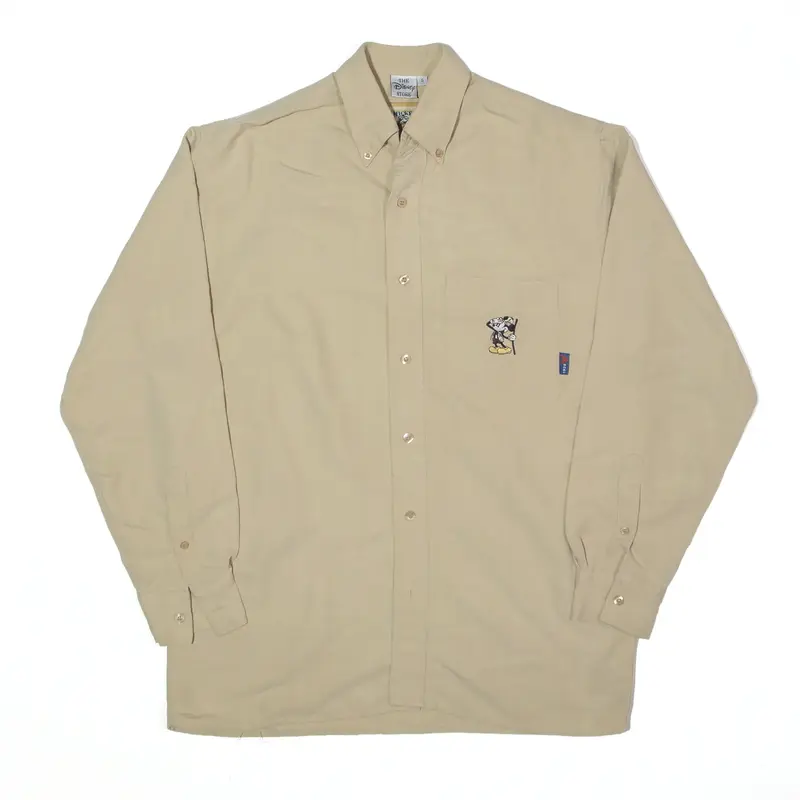 DISNEY Mickey Mouse Outdoors Plain Shirt Beige Long Sleeve Mens S