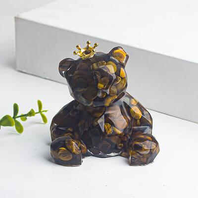 Natural Tiger Eye Crown Bear Display Decorations