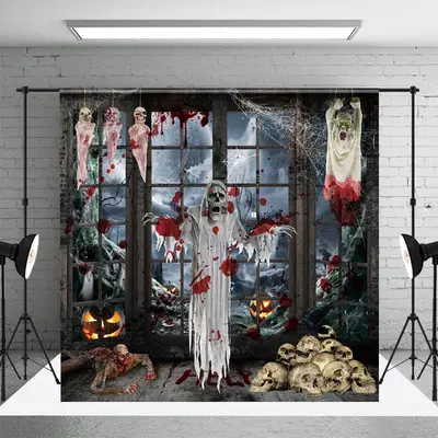 Aperturee Scary Evil Ghost Zombie Skulls Halloween Backdrop - Aperturee