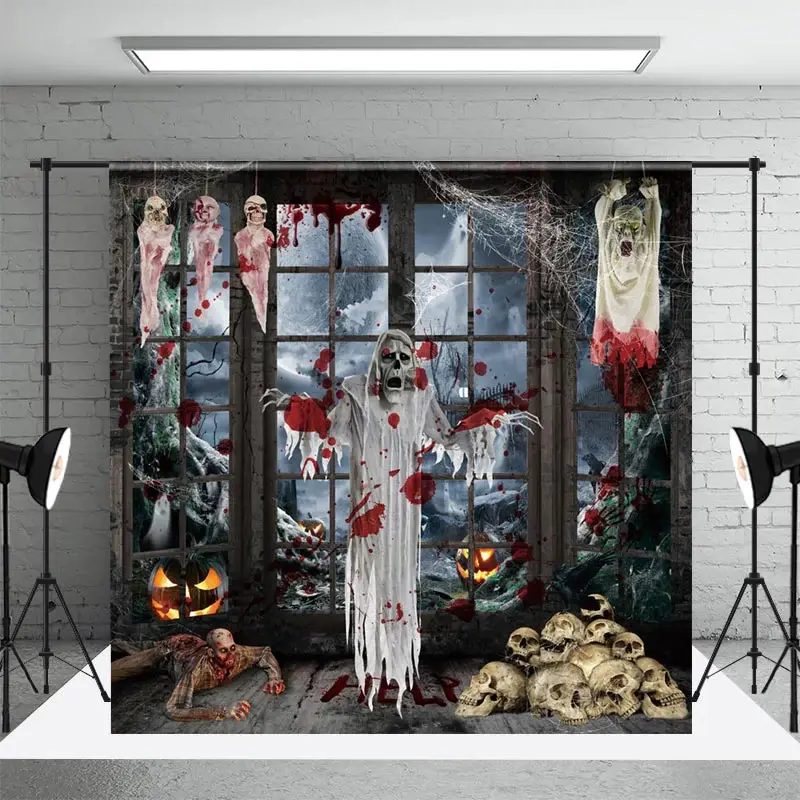 Aperturee Scary Evil Ghost Zombie Skulls Halloween Backdrop - Aperturee