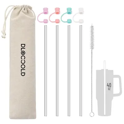 Reusable Drinking Straw Set, Including 4 Straw & 4 Random Color Straw Topper & 1 Straw Brush, Straw & Straw Cap Set for 40 oz...