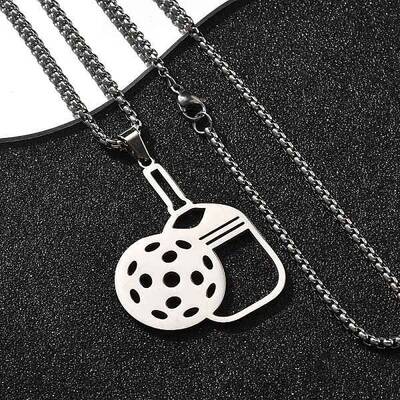 201 Stainless Steel Pickleball Paddle Pendant Box Chain Necklaces for Women Men