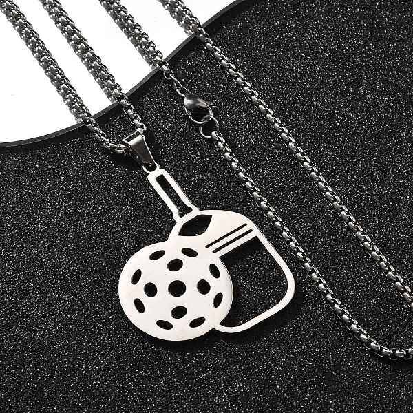 201 Stainless Steel Pickleball Paddle Pendant Box Chain Necklaces for Women Men