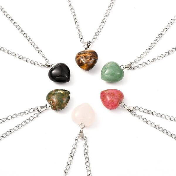 Heart Natural & Synthetic Mixed Gemstone Pendant Necklaces