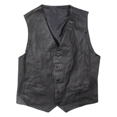 Mens Waistcoat Black Leather L