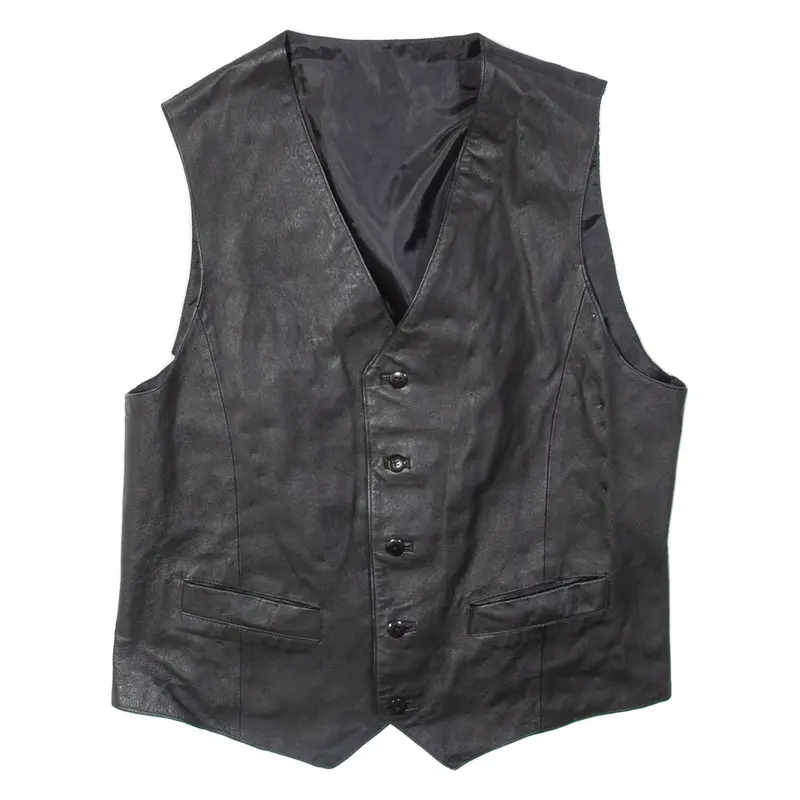 Mens Waistcoat Black Leather L