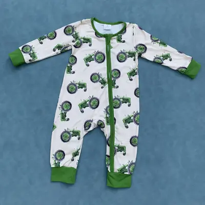 Farm Tractor Toddle Baby Boy Long Sleeve Zip Romper Kids Clothes