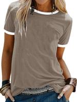 Women's Contrast Trim Crew Neck Tee, Casual Shortsleeve T-shirt for Summer, Ladies Clothes for Daily Wear, Summer Tops, Wome...