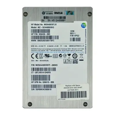 HP 636458-003 | 400GB Multi-Level Cell SATA 3Gb/s Hot-Pluggable Mainstream 2.5-Inch Enterprise Solid State Drive for ProLiant...