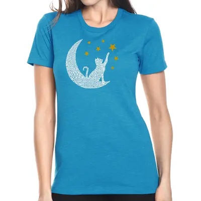 Cat Moon - Women's Premium Blend Word Art T-Shirt - Black - Large
