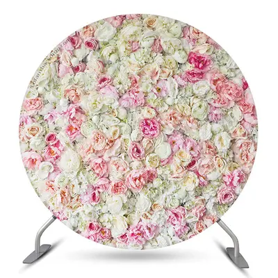Aperturee Pink Floral Round Wedding Party Backdrop Cover | Custom Simple Wedding Backdrop | Stage Rustic Wedding Backdrop | W...