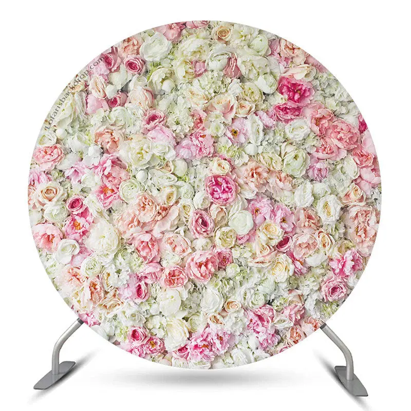 Aperturee Pink Floral Round Wedding Party Backdrop Cover | Custom Simple Wedding Backdrop | Stage Rustic Wedding Backdrop | W...