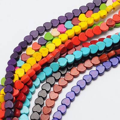Dyed Synthetical Turquoise Heart Bead Strand