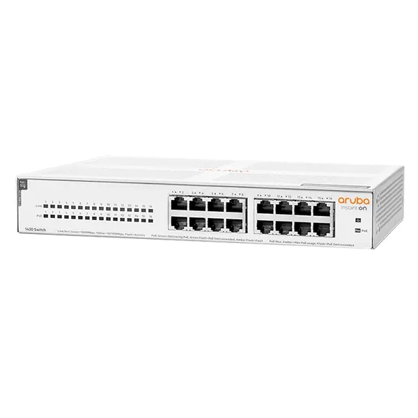 R8R48A#ABA HP Aruba Instant On 1430 16G Class4 PoE 16 x 10/100/1000 PoE Rack-Mountable Layer 2 Unmanaged Gigabit Ethernet Net...
