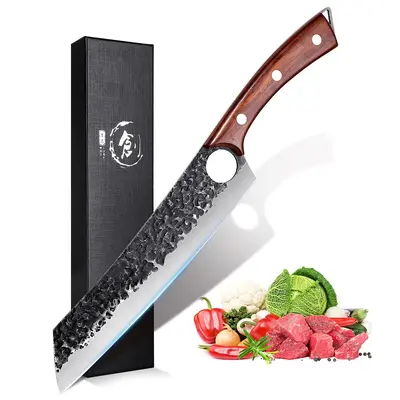 Purple Dragon Hand Forged Kitchen Knives for Chef 8.5 Inch Full Tang Wooden Handle Blade High Carbon Steel for Home or Resta...