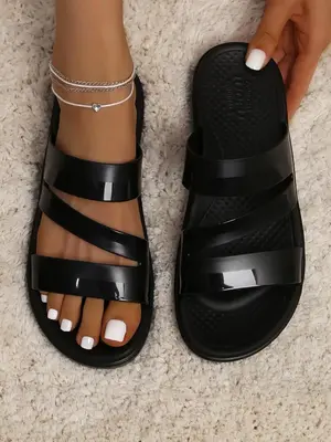 Women's Fashionable Solid Color Slides (1 Pair), Summer 2024 Casual Comfortable Non-slip Slippers for Indoor and Outdoor Beac...