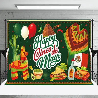 Happy Cinco De Mayo Green Mexican Fiesta Backdrop - Aperturee