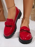 Women's Fashionable Solid Color Loafers, Pu Leather Loafers, Casual Versatile Chain Decorated Platform Shoes for Daily Wear, ...
