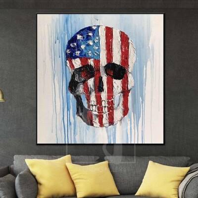 Skull painting Flag painting Pop art painting Oil painting Flag wall art | FREEDOM